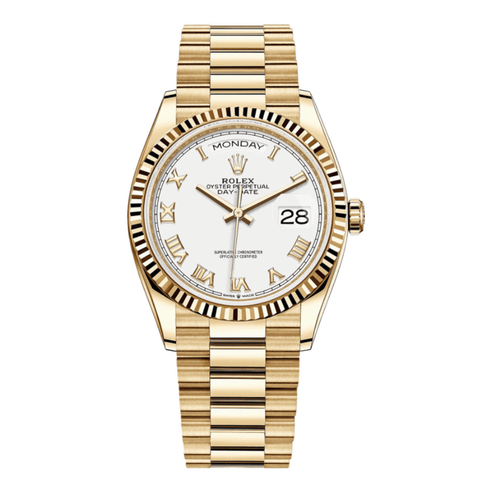 Rolex Day-Date 36 Yellow Gold White Roman Dial Replica - Image 1