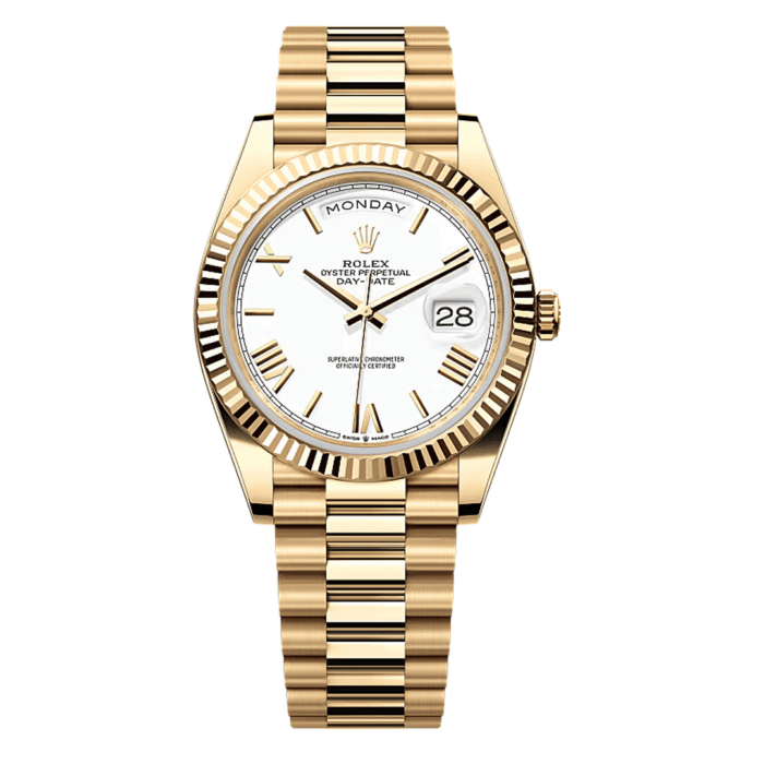 Rolex Day-Date 40 Yellow Gold White Roman Dial Replica - Image 1
