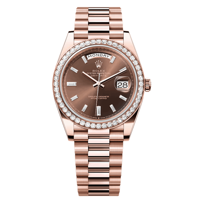Rolex Day-Date Rose Gold Diamond Bezel and Diamond Chocolate Dial Replica - Image 1