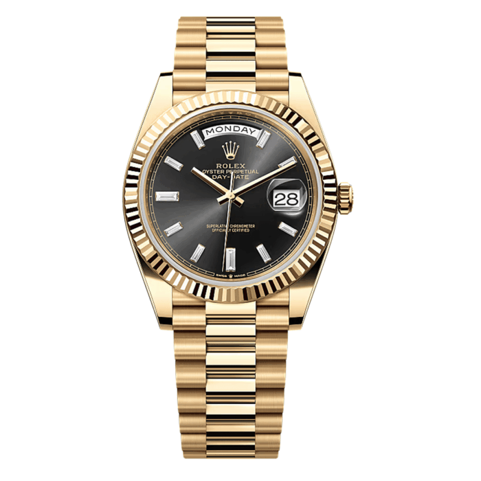 Rolex Day-Date Yellow Gold Black Diamond Dial Replica - Image 1