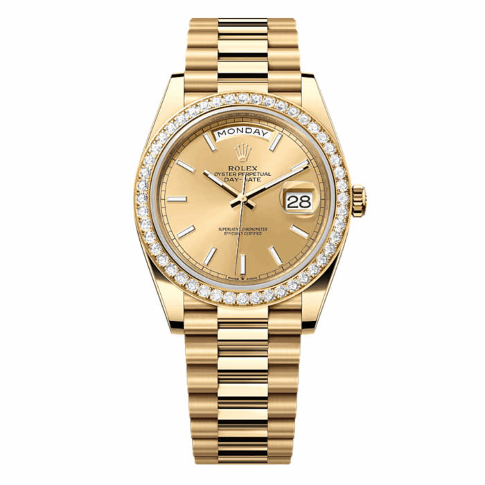 Rolex Day-Date Yellow Gold Diamond Bezel Gold Dial Replica - Image 1
