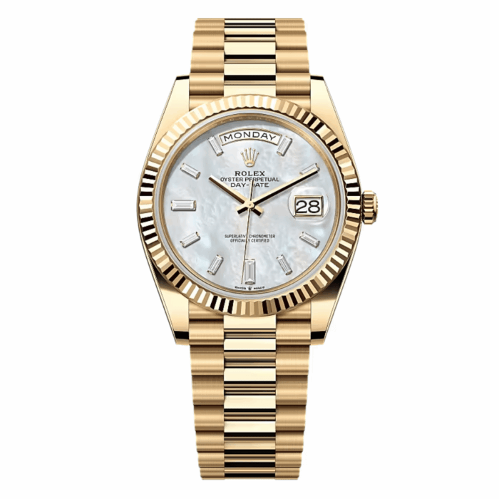 Rolex Day-Date Yellow Gold MOP Baguette Dial Replica - Image 1